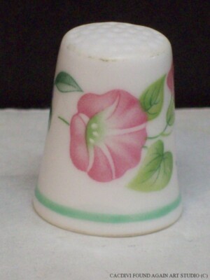 Vintage Royal Worcester Porcelain Thimble Pink Morning Glory Bone China England