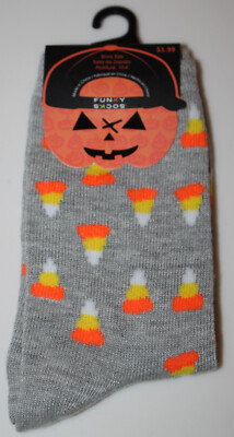 Funky Socks Boys Girls Unisex Gray Candy Corn Halloween Socks Sz 10-4 NWT