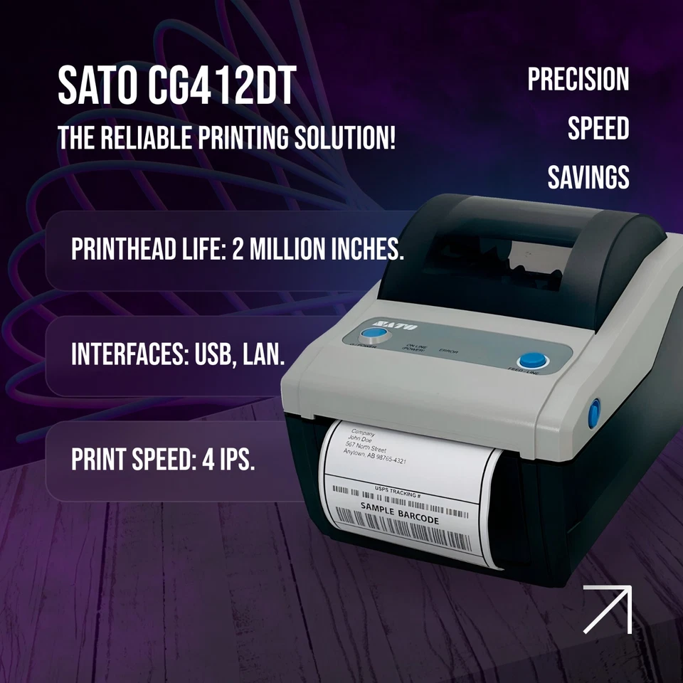SATO CG412DT Thermal 4x6 300dpi Network Label Printer - similar to Zebra ZP450 - Image 2 of 4