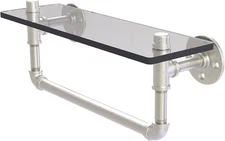 Allied Brass P41016GSTB Pipeline Collection 16 Inch Towel Bar Glass Shelf Satin