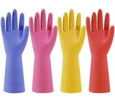 Rubber Kitchen Dishwashing Gloves - 4 Pairs Colorful Reusable Household Clean...