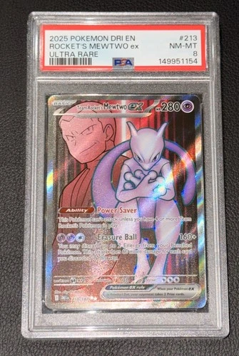 2025 POKEMON DRI EN-DESTINED RIVALS ULTRA RARE TEAM ROCKET'S MEWTWO EX PSA 8