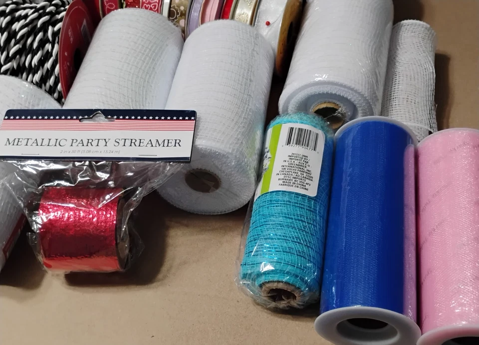 Huge Lot Wired Ribbon Tulle Mesh Rolls Christmas Spring Summer Valentines Shower - Image 4 of 4