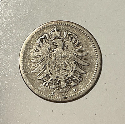 1875-D Germany 20 Pfennig KM# 5 90% Silver German Empire