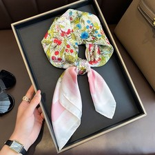 Women Floral Satin Scarf 70x70cm Square Head Neck Hair Wrap Polyester Bandana