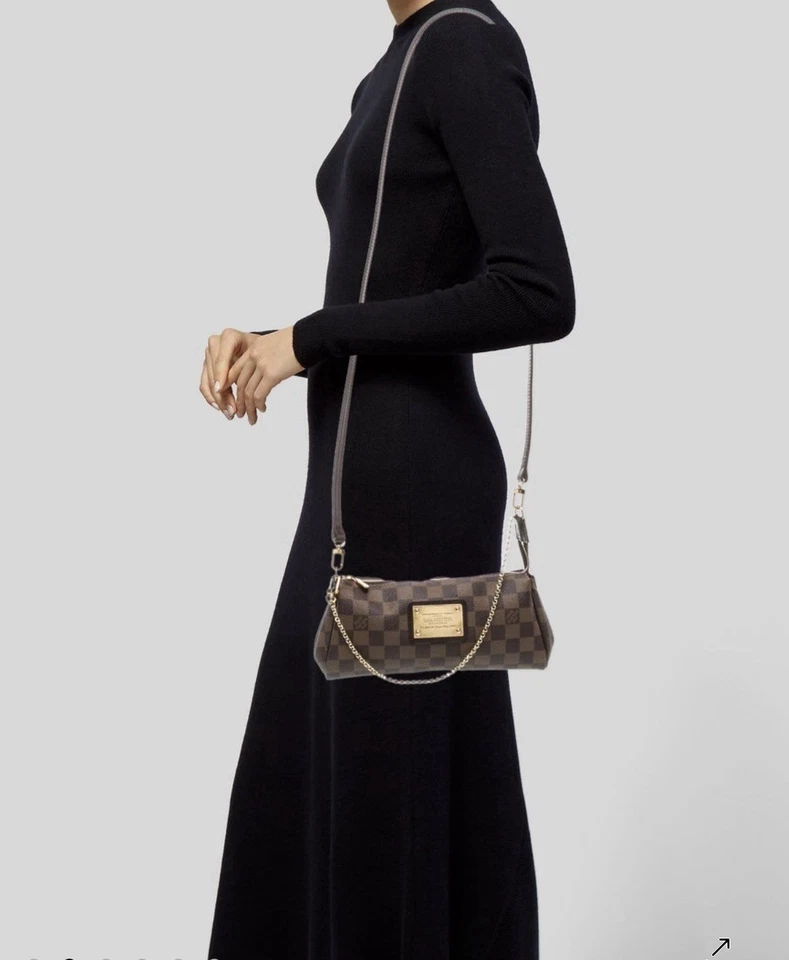 Auténtica bolsa Louis Vuitton Damier Level Eva con correa de cuero y cadena Foto 2 de 4