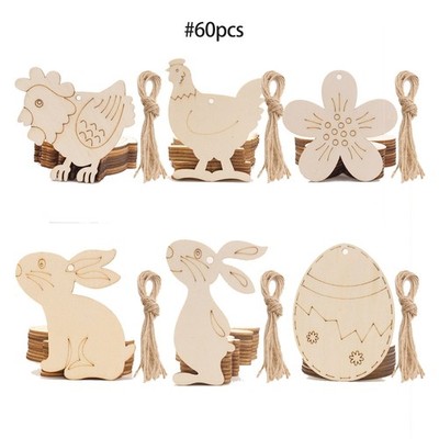 Easter Chips Ornament 60 Pcs Unfinished Wooden Egg Bunny Pendant