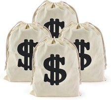 Canvas Money Bag 4PCS Pouch with Drawstring Dollar Sign Carrying Sack Costume...