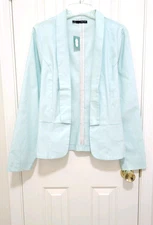 NEW Maurices Career STRETCHY Open Front Jacket Blazer Large Mint Green Long Slv
