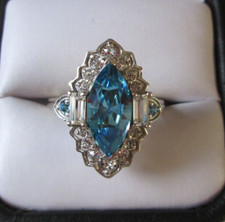 Aquamarine and White Crystal Platinum over Sterling Silver Ring Size 7 