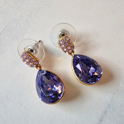 Goldfarbene lila Stein Ohrhänger Faux Tansanit Modeschmuck