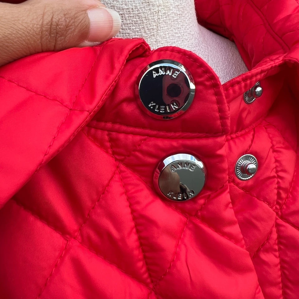 Anne Klein Quilted Jacket Snap Front Red womens Size Small holidays NEW preppy - Image 4 of 4