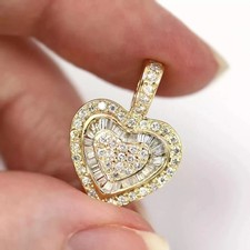14K Yellow Gold Plated 2Ct Lab Created Diamond Round Cut Women Heart Pendant