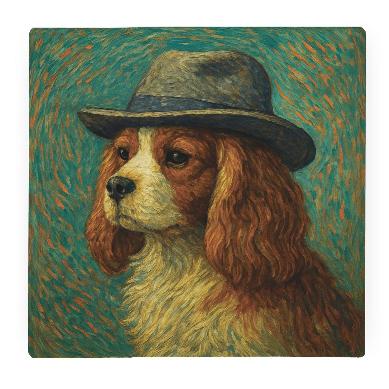 Van Gogh King Charles Spaniel Glass Worktop Protector - Large Board Dog Gift