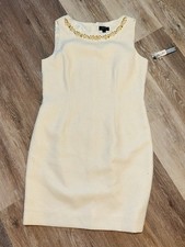 New $138 Tahari cream sleeveless sheath dress Neckline Embellishment Size 14