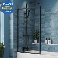 Luxura Square Fixed Bath Shower Screen 800mm - Matt Black 6mm