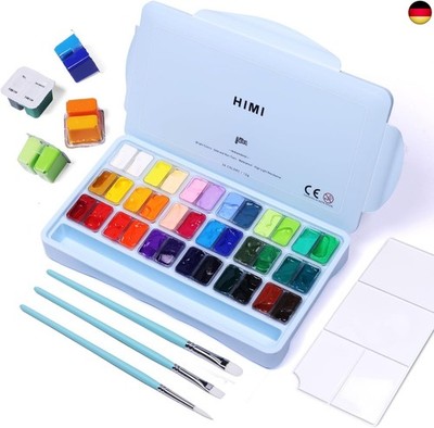 HIMI Gouache Farben Set, 36 Farben x 12 ml, Twin-Jelly-Cup-Design mit 3 Pinseln