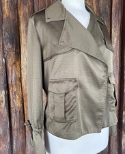 Bar III Ruched Sleeve Open Front Blazer Women's L Olive Green Trendy Stylist EUC