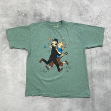 Vintage 90s Tin Tin and Thompson Cartoon T Shirt Green Size M