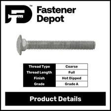 1/4"-20 x 2-1/2" Hot Dipped Galvanized Carriage Bolt, Full Thread, Qty 100