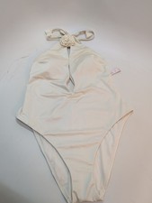 Victoria Secret Swim Rosette Halter Cut Out Swimsuit One Piece XL White