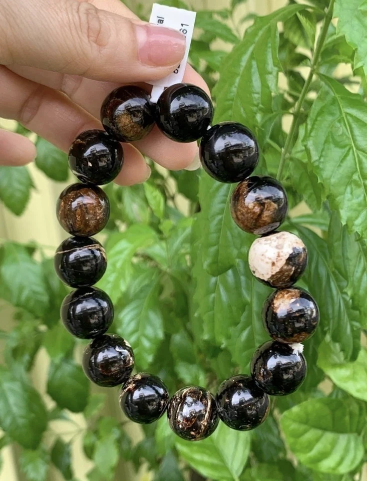 Natural Black Coral 16mm bead bracelet, -Wrist 19cm, Certificate - Image 4 of 4