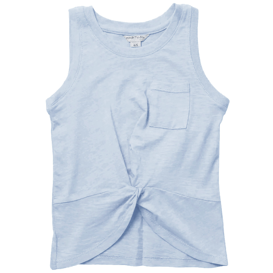 NEW HABITUAL GIRL Kid Lola Light Sky Front Twist Knot Pocket Tank Top Muscle Tee