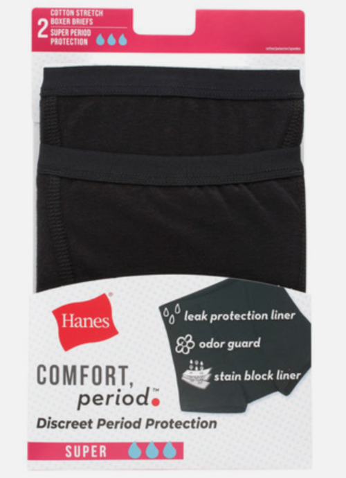 Hanes Period Underwear 2-Pack Black 2XL Boxer Brief