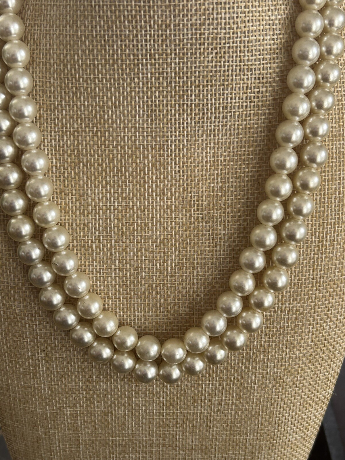 Vintage Double Strand Faux Pearl Necklace with box clasp, Twistable