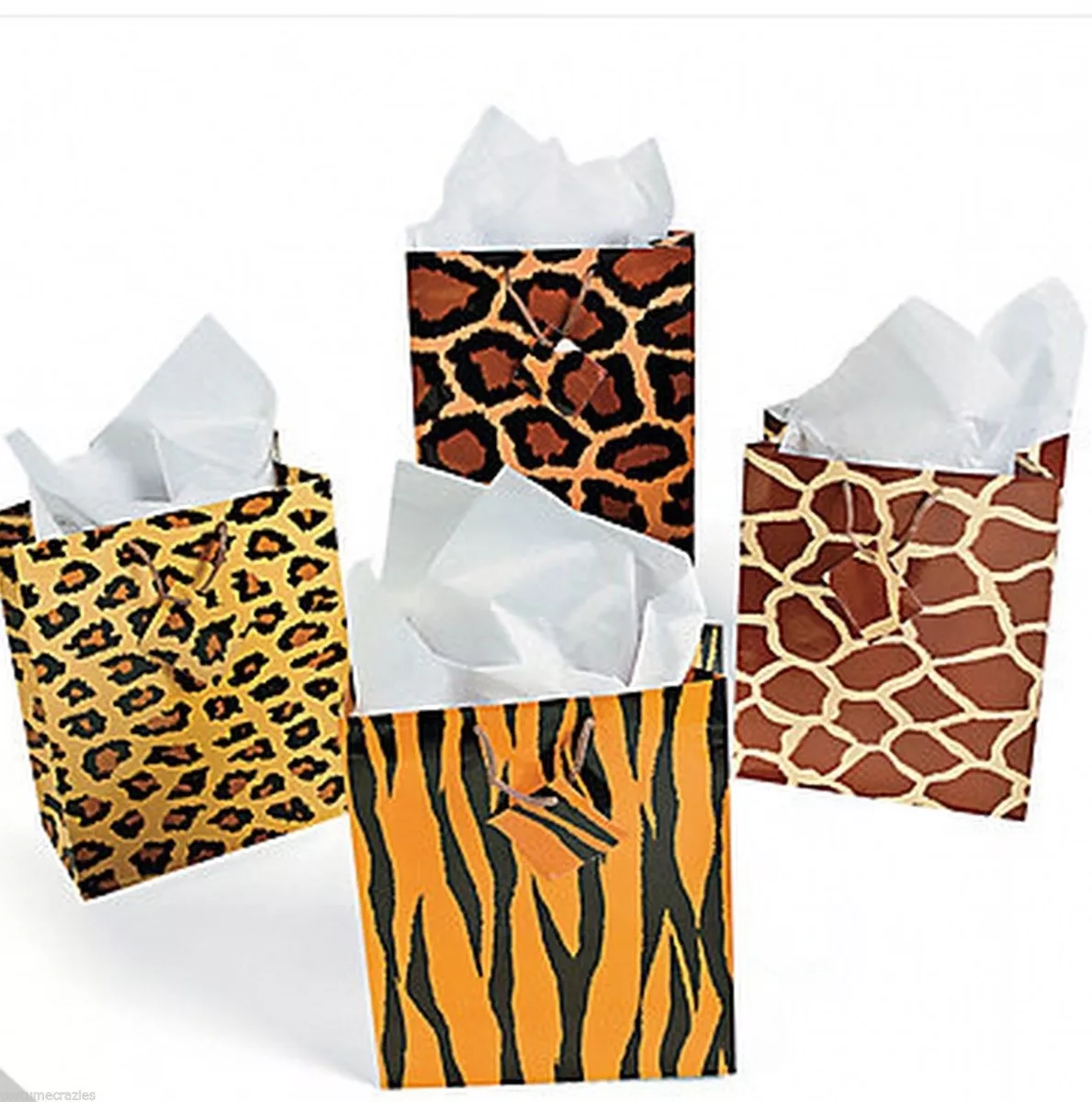Animal Print Gift Bags Cord Handles Party Bag Tiger Giraffe Pack of 4 Free Post