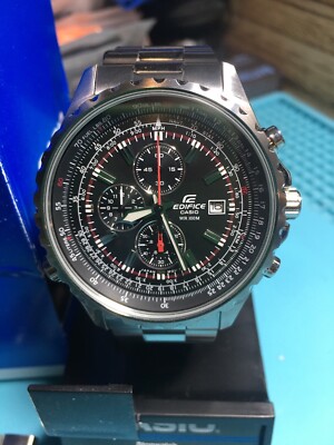 CASIO EDIFICE AVIATOR SLIDE RULE CHRONO WATCH EF527D-1AV STAINLESS MULTIFUNCTION