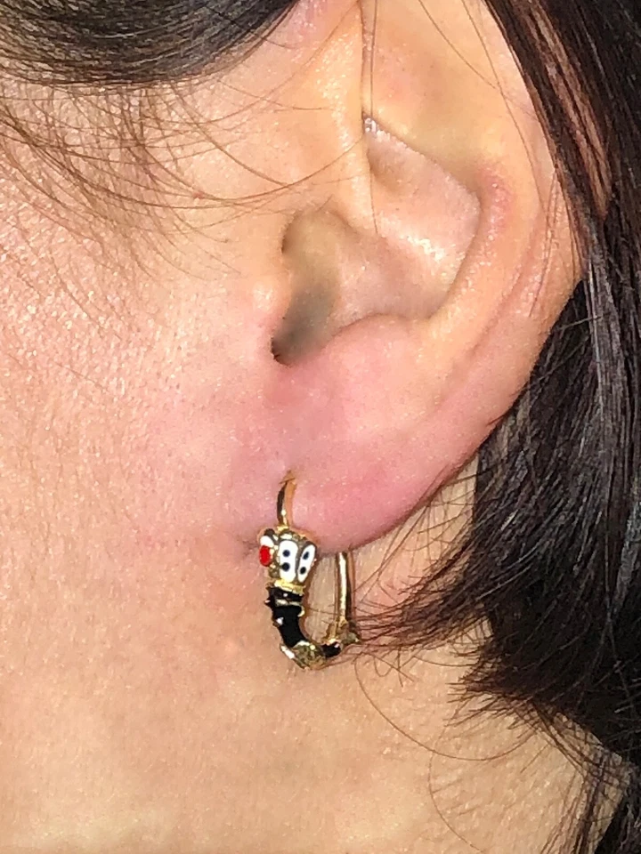 Orecchini pendenti Moretto Istriano in Argento 925 dorato con smalti artigianali - Immagine 4 di 4