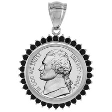 925 Sterling Silver Black CZ Halo Nickel Coin Bezel Edge 21mm Prong Back