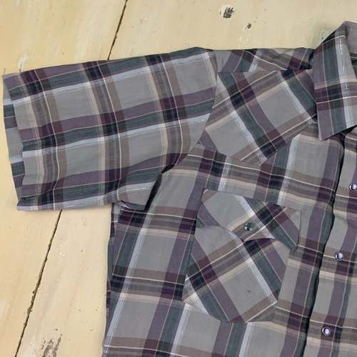 LEVIS - Vtg 70s-80s Purple Metallic Plaid Western Pearl Snap Shirt, Mens MEDIUM - Picture 3 of 12