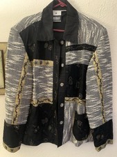 Vintage Yak Magik Womens Xl Applique Floral Blazer Jacket Brown Black Boho 70
