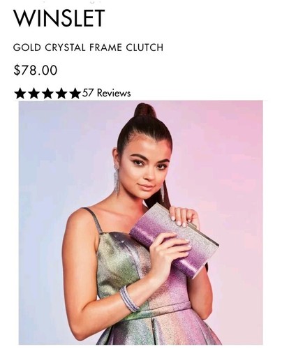 Nina Winslet Gold Crystal Clutch/ Crossbody, 8.25x4.75x1.75" Minor Flaw, New - Picture 7 of 21