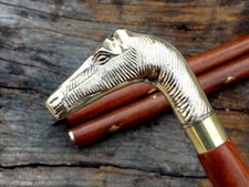 Antique Brass Victorian Horse Handle Wooden Vintage Style Walking Stick Cane