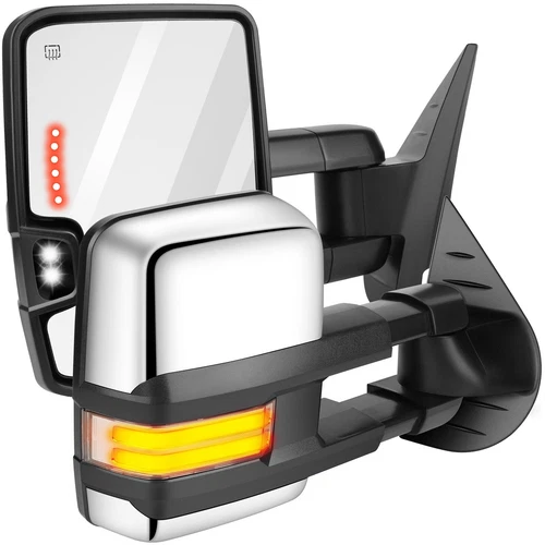 Power Heated Dynamic LED Signal Towing Mirrors For 07-14 Silverado Sierra Chrome