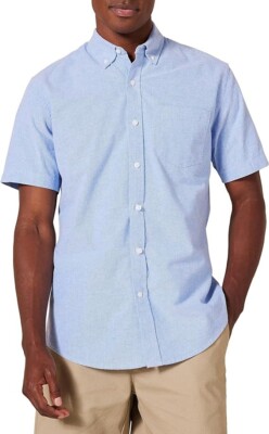 Essential Men's Regular-Fit Short-Sleeve Pocket Oxford Shirt, Blue