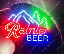 Rainier Beer Jokul Tree Mountain 32" Vivid LED Neon Sign Light Lamp With Dimmer