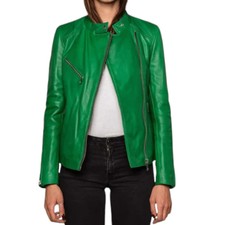 Women Green Genuine Leather Jacket | Women Green Soft Lambskin Leather Casual |