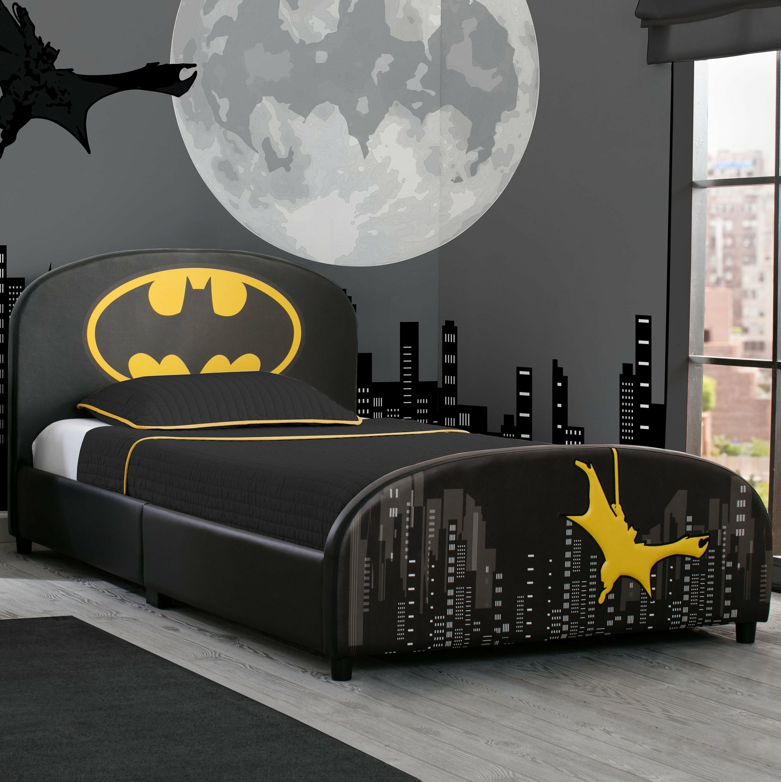 Delta Children DC Comics Batman Upholstered Twin Bed, Black for ...