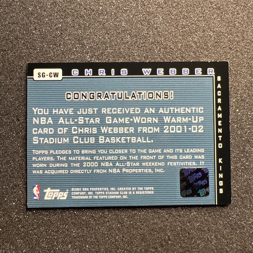 2001-02 Topps Stadium Club CHRIS WEBBER #SG-CW Stroke Of Genius JERSEY NBA KINGS - Picture 4 of 4