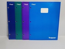 Lot of 4 Vintage Mead Trapper Portfolio School Facts Folders Purple Green Blues 