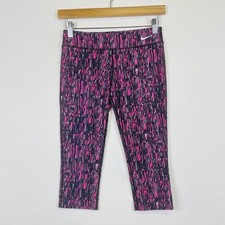 Nike Dri-Fit Girls Medium Leggings Running Pink Black Print Knee Length Capri