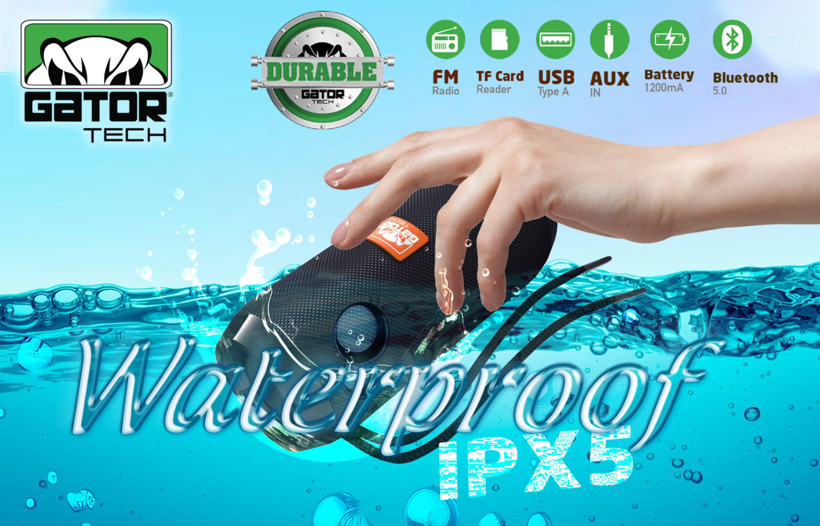 Parlante inalámbrico Bluetooth portátil impermeable estéreo bass USB TF FM radio fuerte, imagen 6