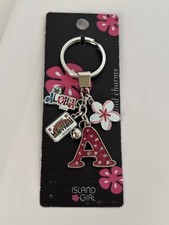 NEW Letter A Initial Island Girl Silver Tone Pink Rhinestones Keychain Key Ring