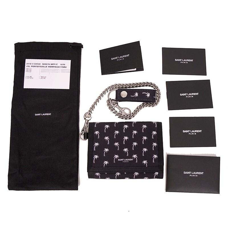 NEW $495 SAINT LAURENT Men's PALM TREE PRINT Tri-Fold CHAIN