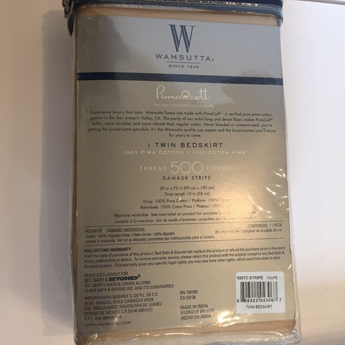 Twin bedding set shams and bedskirt, 3 Pc Set Wamsutta 500tc Stripe Taupe Twin - Picture 7 of 12