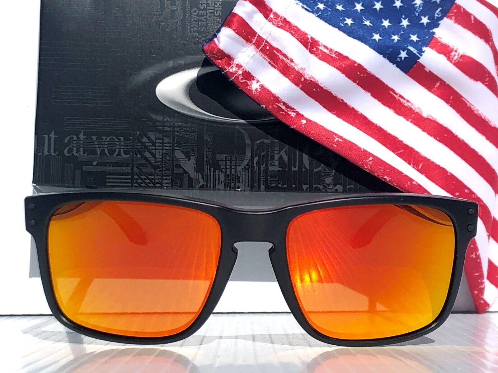 NEW Oakley Det Cord Black Matte USA Flag POLARIZED Galaxy Ruby Sunglass  9253-11